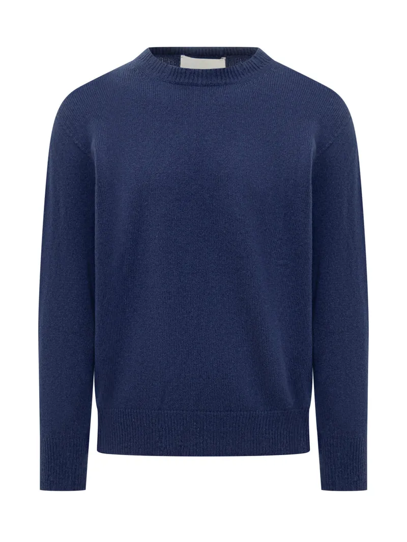 Amaranto Maglione Blu Girocollo in Lana