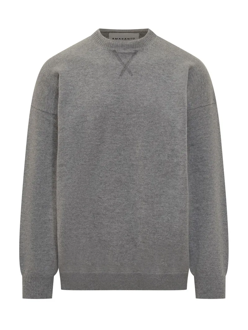 Amaranto Maglione Grigio Girocollo con Dettaglio X