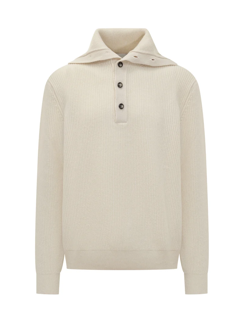 Amaranto Maglione Polo in Lana Beige
