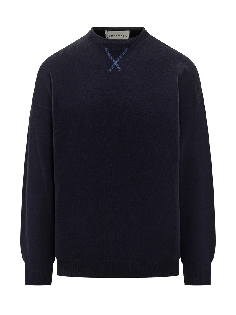 Amaranto Maglione Blu Girocollo con Dettaglio X