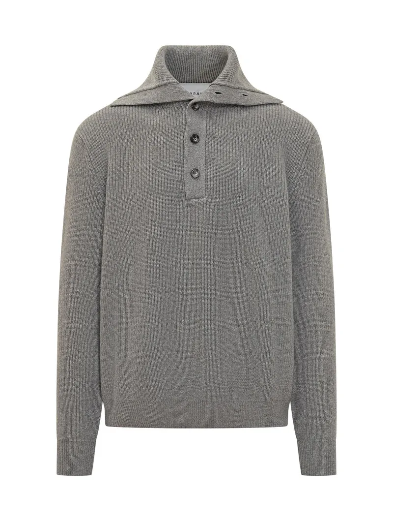 Amaranto Maglione Polo in Lana Grigio