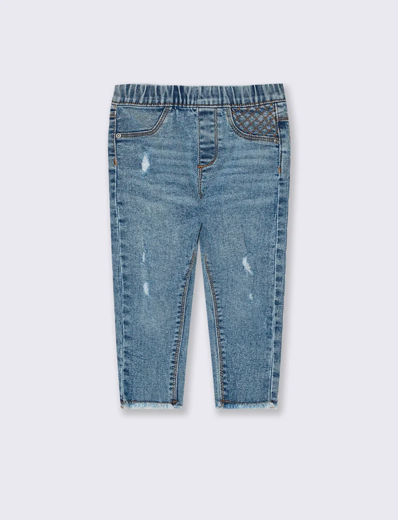 Jeans skinny con elastico e rotture - Denim chiaro