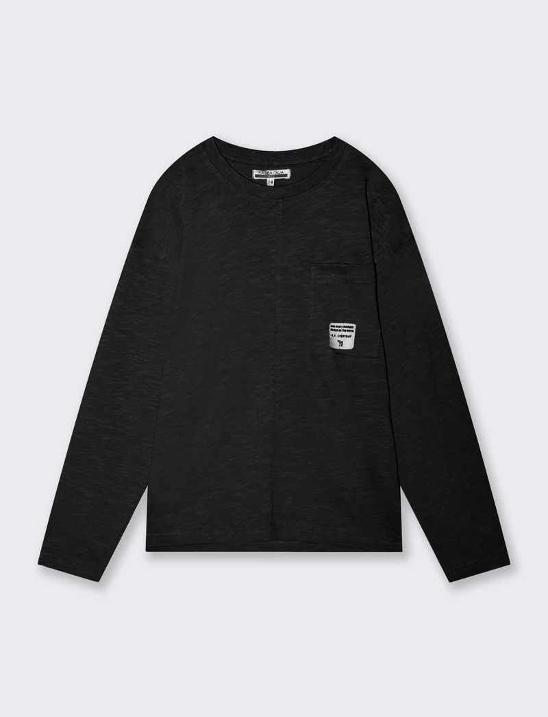 T-shirt lunga in cotone fiammato versatile - Nero