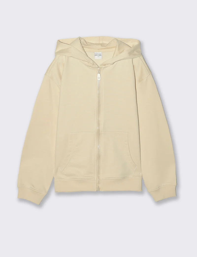 Felpa girocollo con zip e cappuccio - Beige