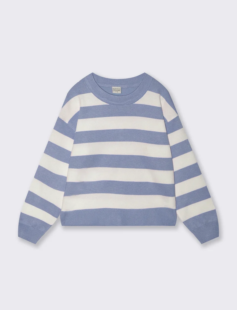 Maglia a righe bicolore per bambine - Azzurro