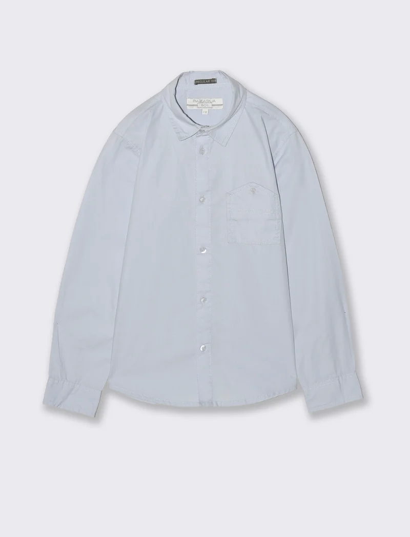 Camicia in cotone tinta unita casual - Azzurro
