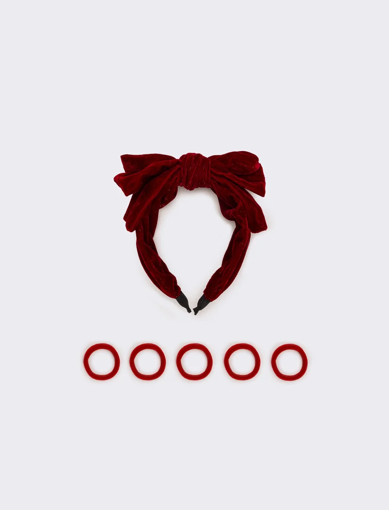 Set cerchietto con fiocco ed elastici bambina - Rosso