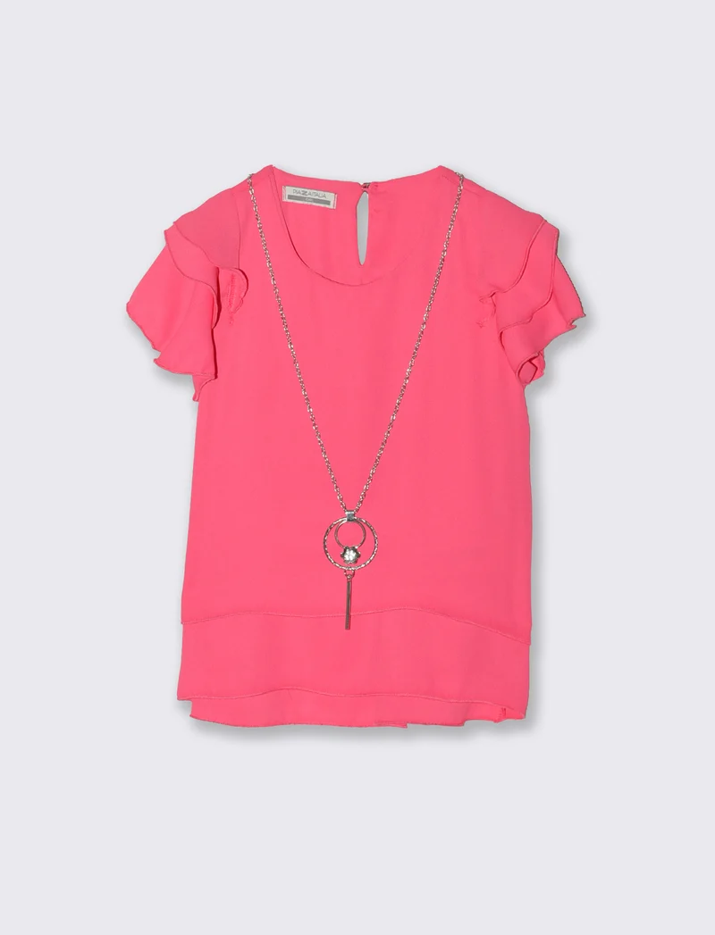 T-shirt mezza manica estiva da bambina con collana. - Rosa