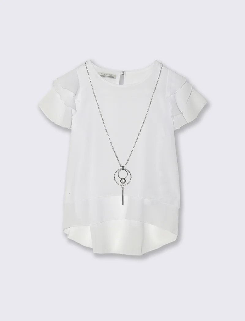 T-shirt mezza manica estiva da bambina con collana. - Bianco