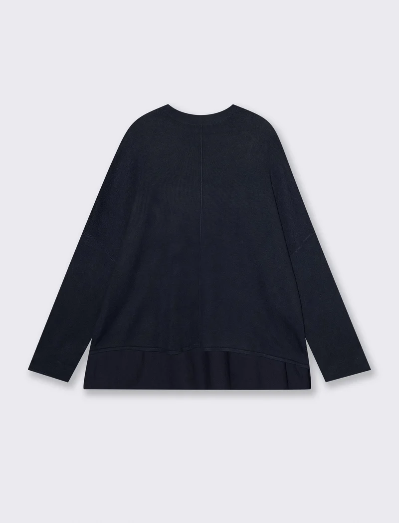 Pullover Mezzo Collo con Spacchi Fianchi - Blu