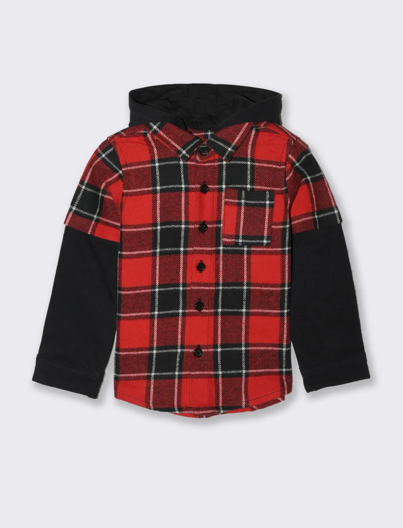 Camicia in flanella con inserti in felpa - Rosso