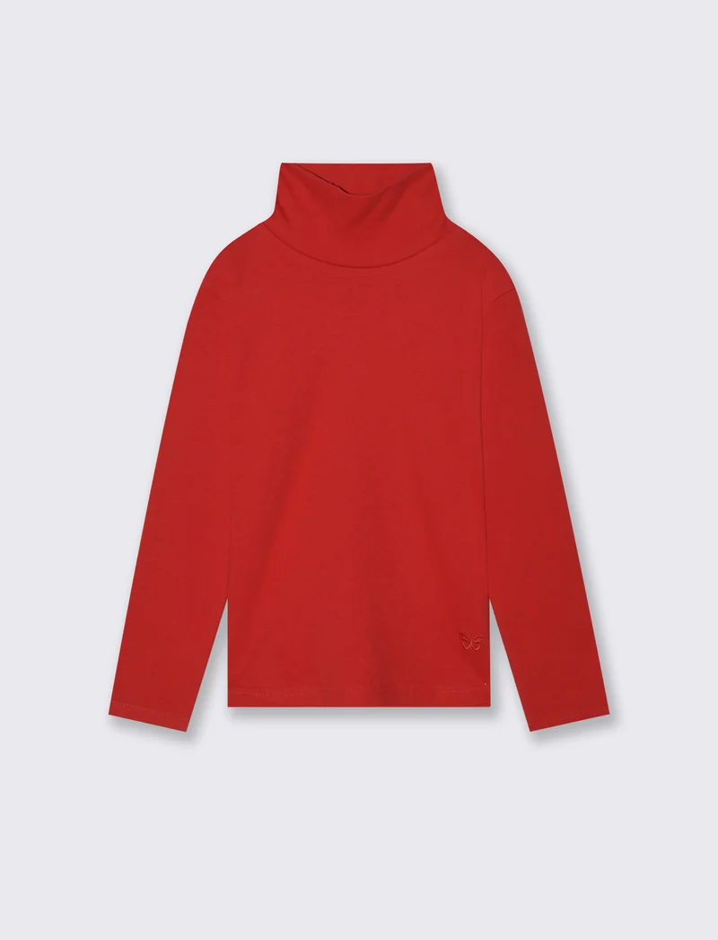 T-shirt collo alto a manica lunga in interlock. - Rosso