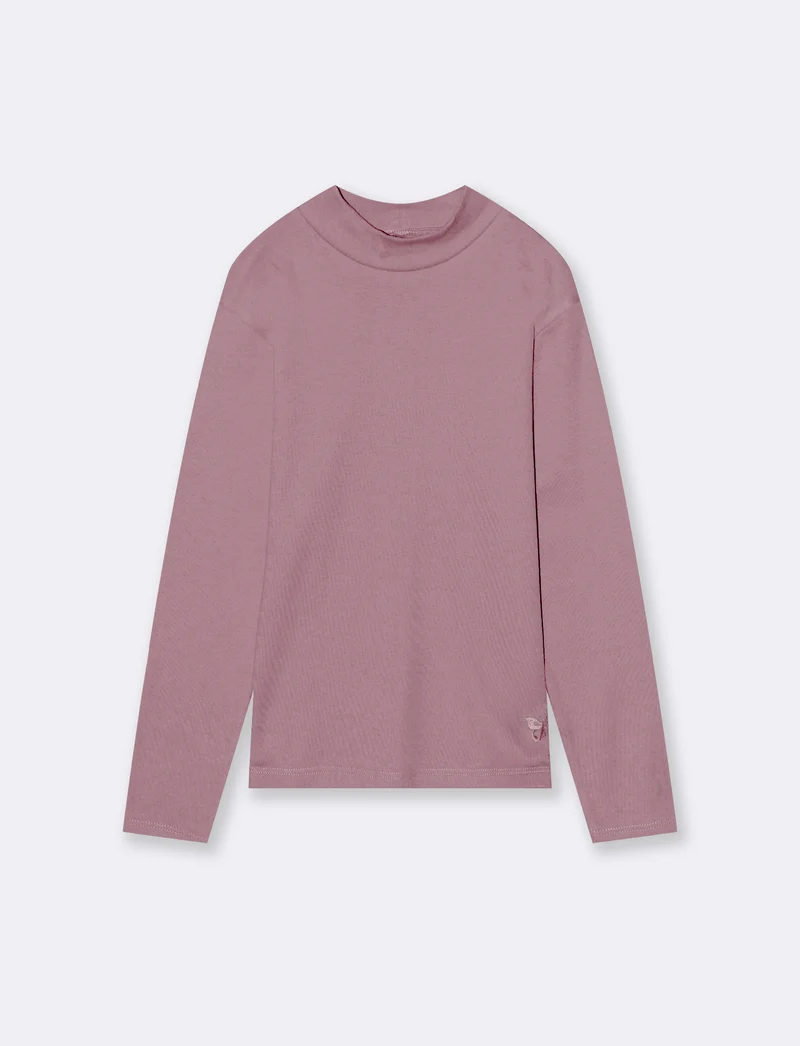 T-shirt mezzo collo a manica lunga in interlock. - Rosa cipolla