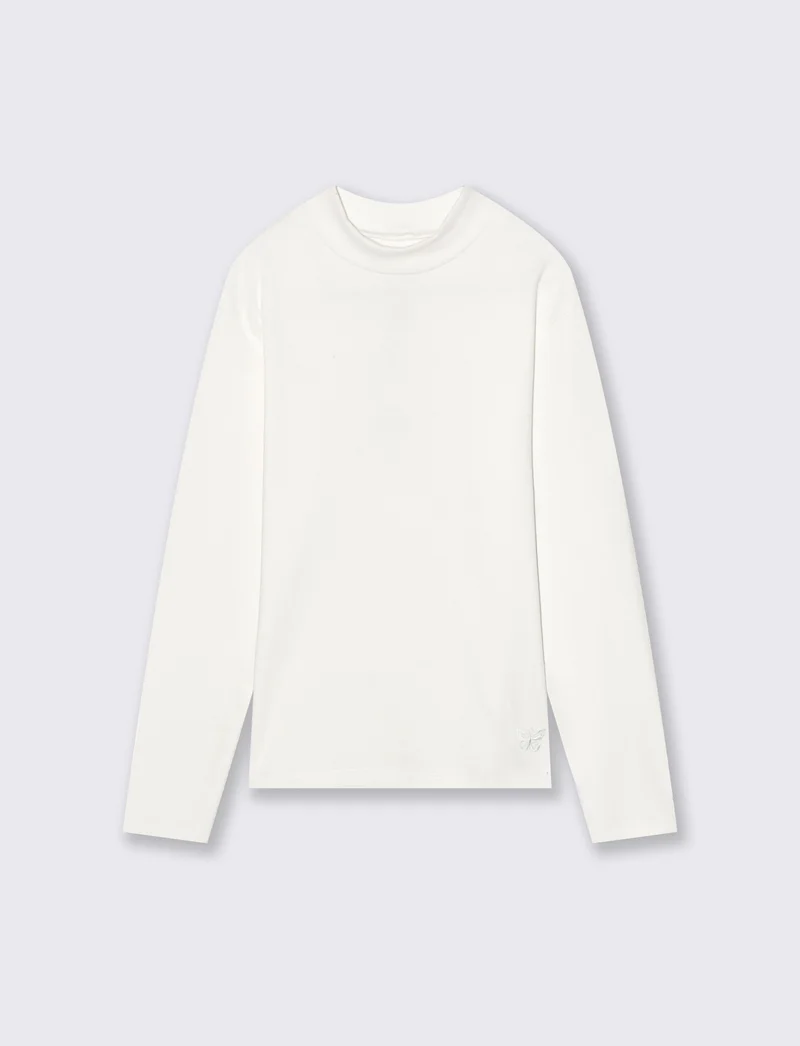 T-shirt mezzo collo a manica lunga in interlock. - Bianco latte
