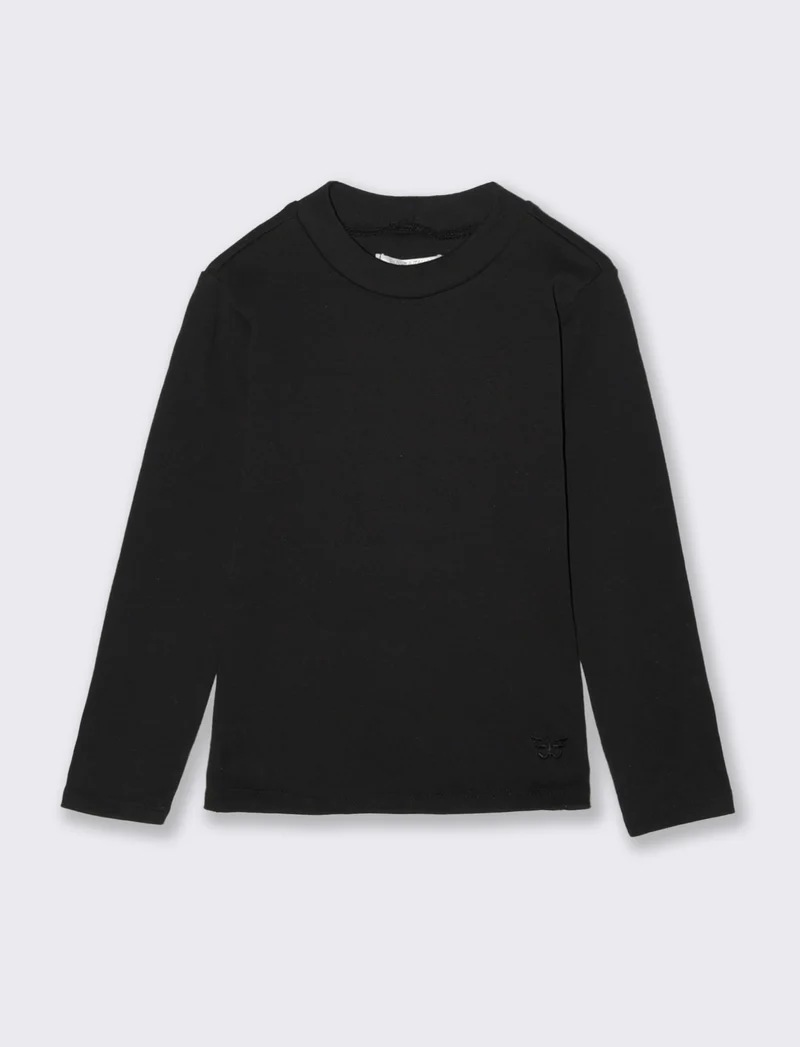 T-shirt mezzo collo a manica lunga in interlock. - Nero