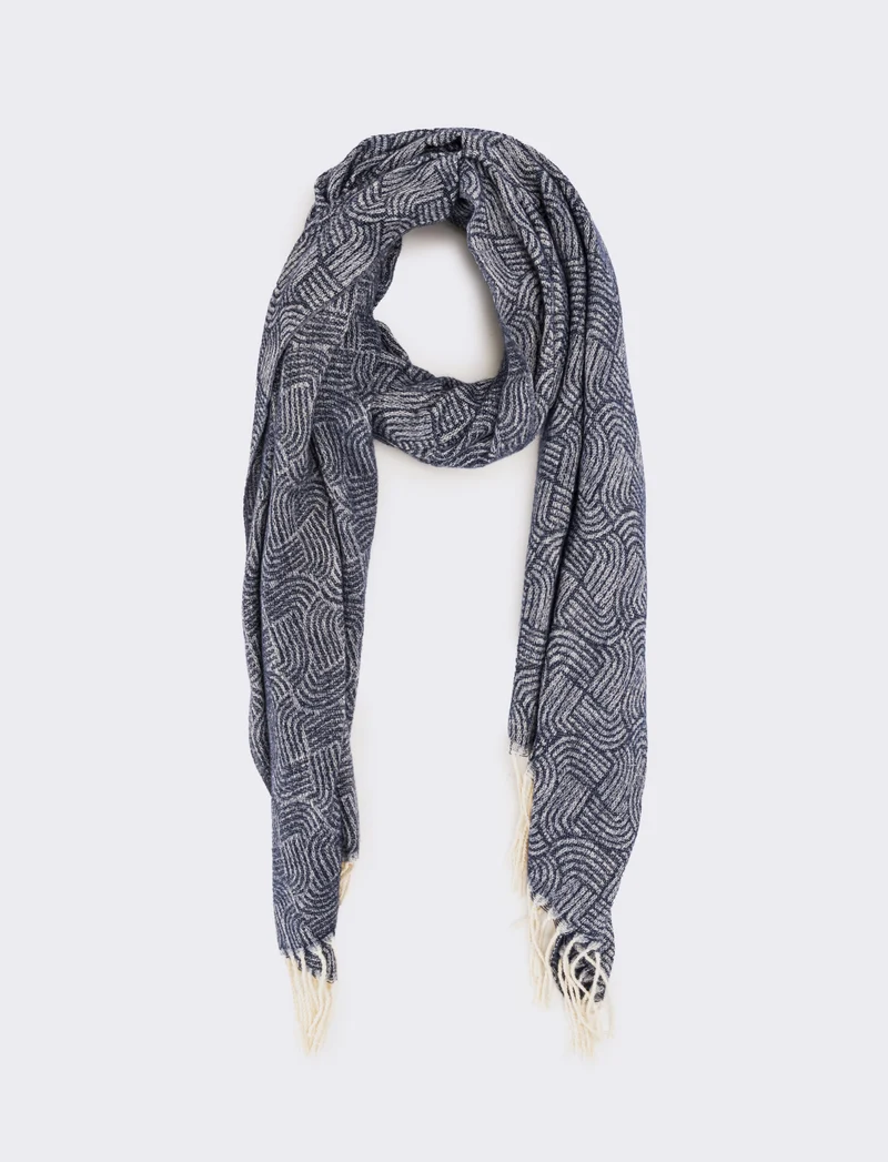 Sciarpa uomo stampa geometrica con frange - Denim