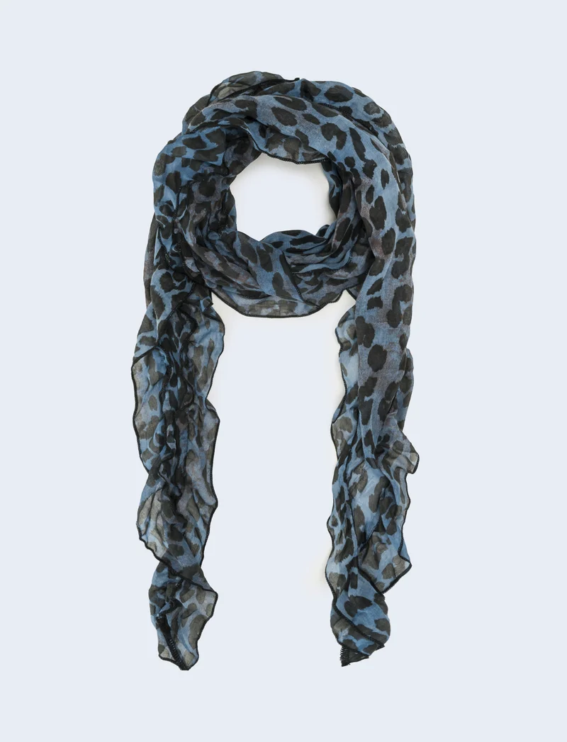Foulard con rouche leopardato - Blu