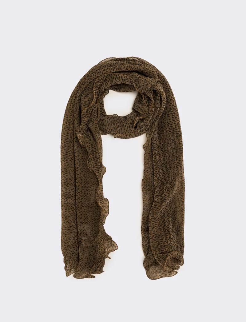 Foulard donna con rouche leopardato - Marrone