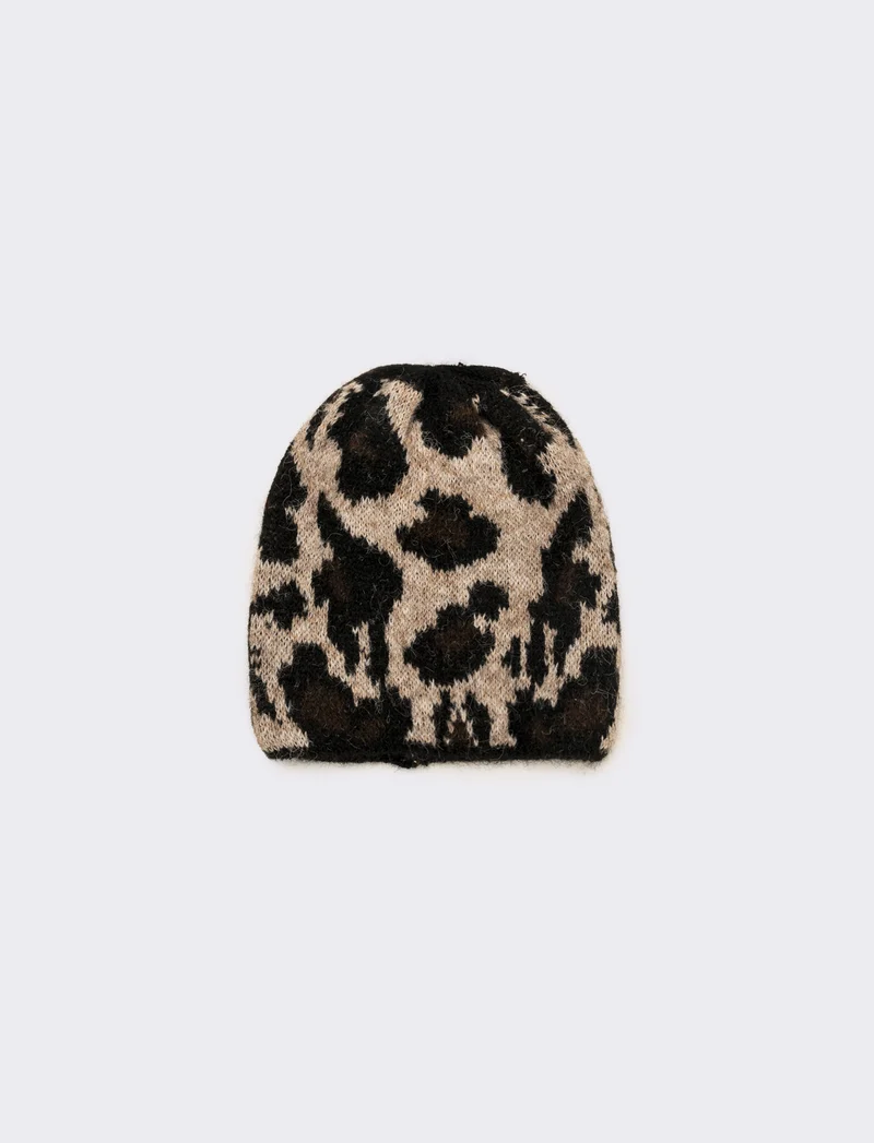 Cappello cuffia leopardato donna - Nero