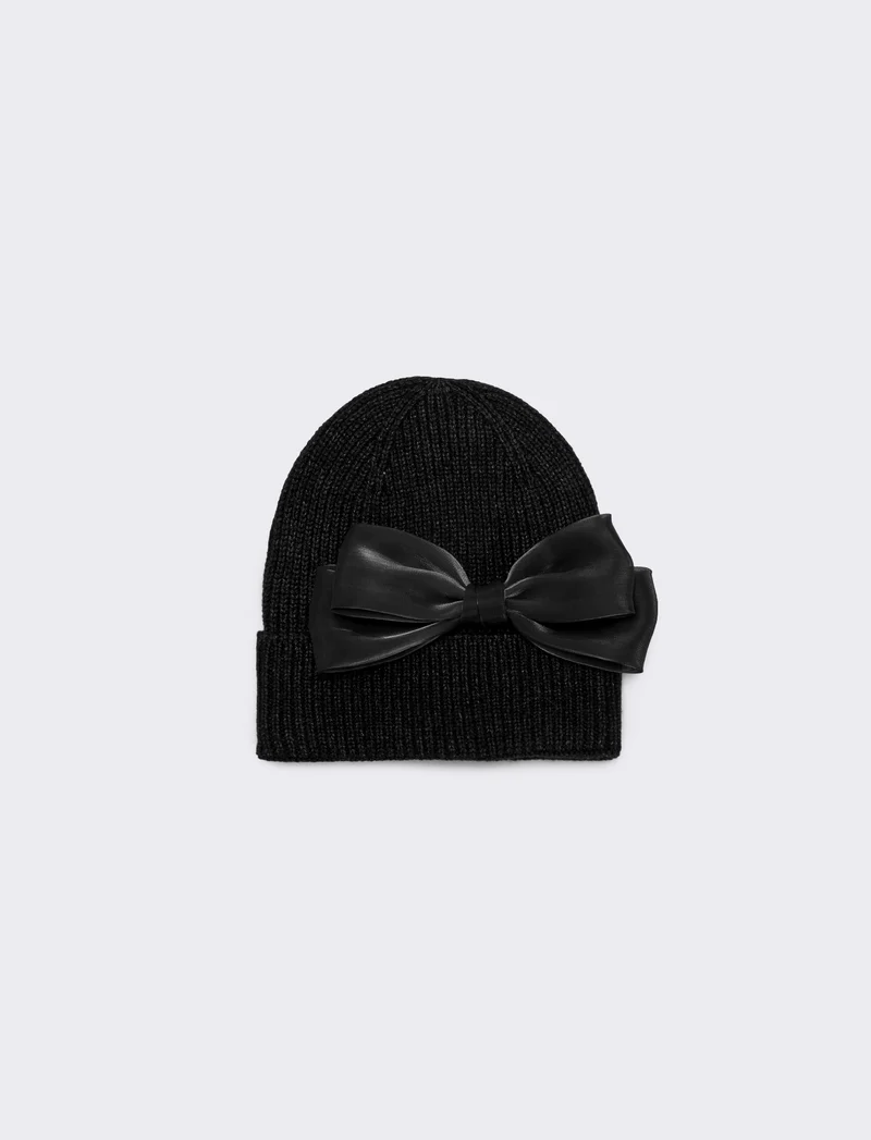 Cappello cuffia fiocco grande - Nero