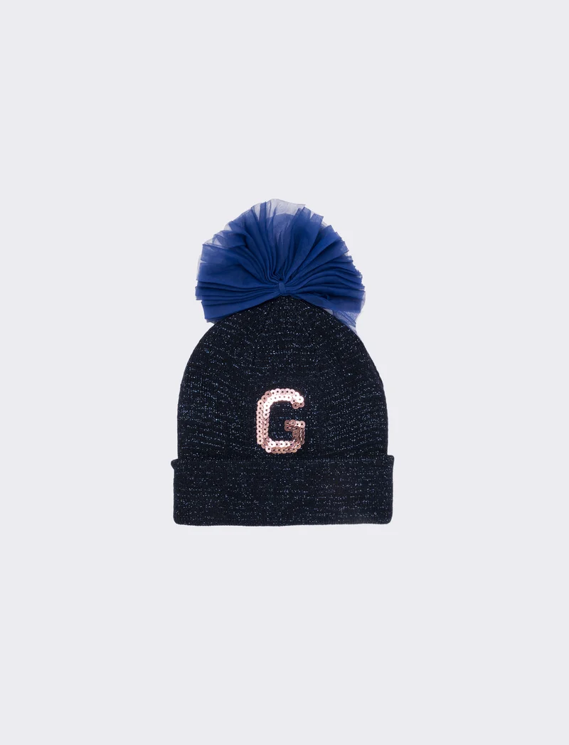 Cappello con fiocco in tulle e lettera paillettes - Var 9