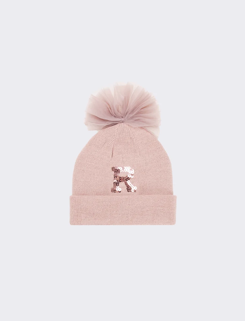 Cappello con fiocco in tulle e lettera paillettes - Var 5