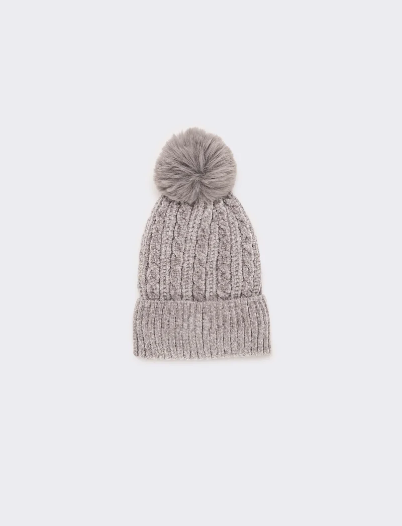 Cappello in lurex con pon pon - Grigio