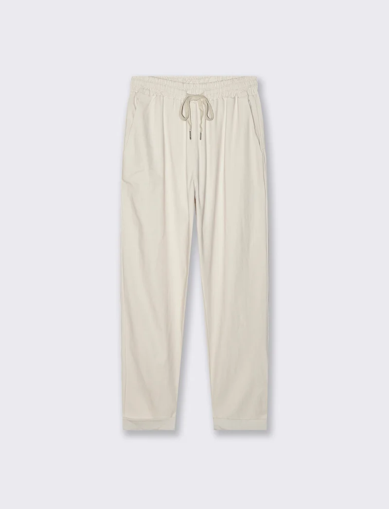 Pantalone in tessuto elasticizzato con coulisse in vita - Beige