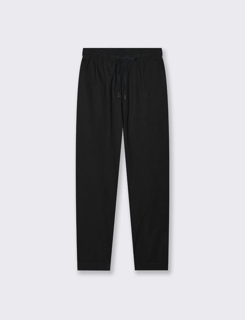 Pantalone in tessuto elasticizzato con coulisse in vita - Nero