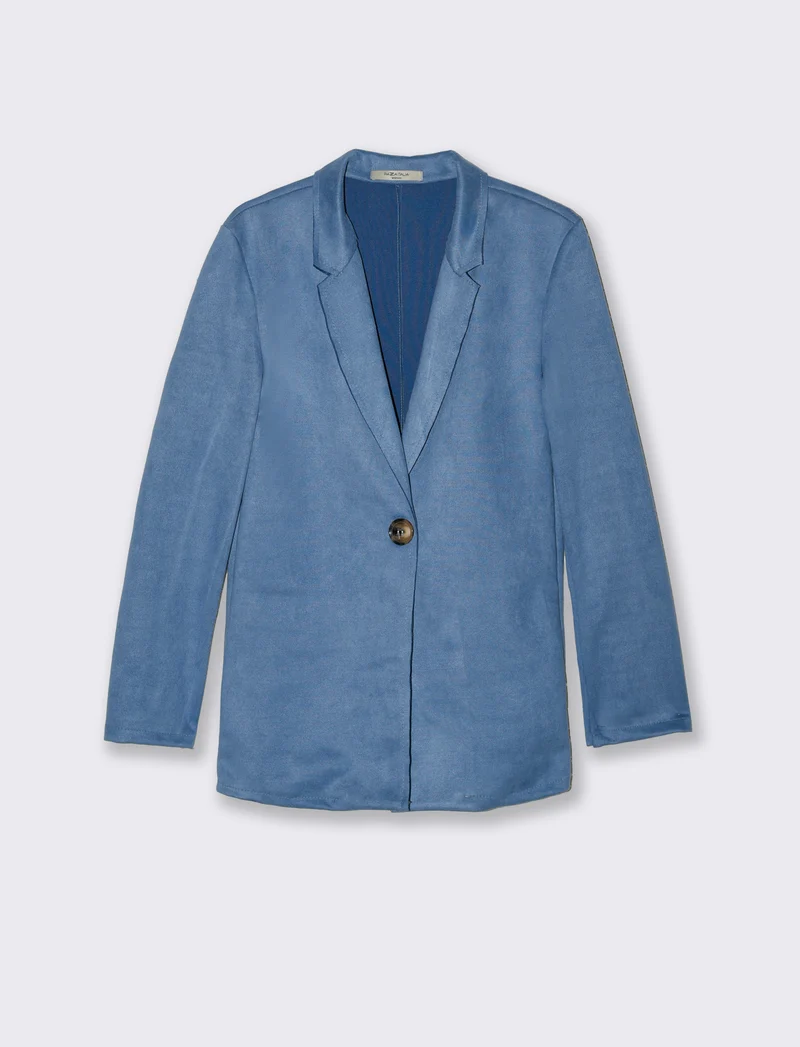 Giacca monopetto in tessuto scamosciato - Denim