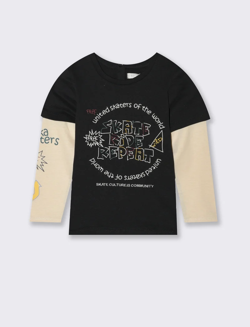 T shirt con doppia manica - Nero