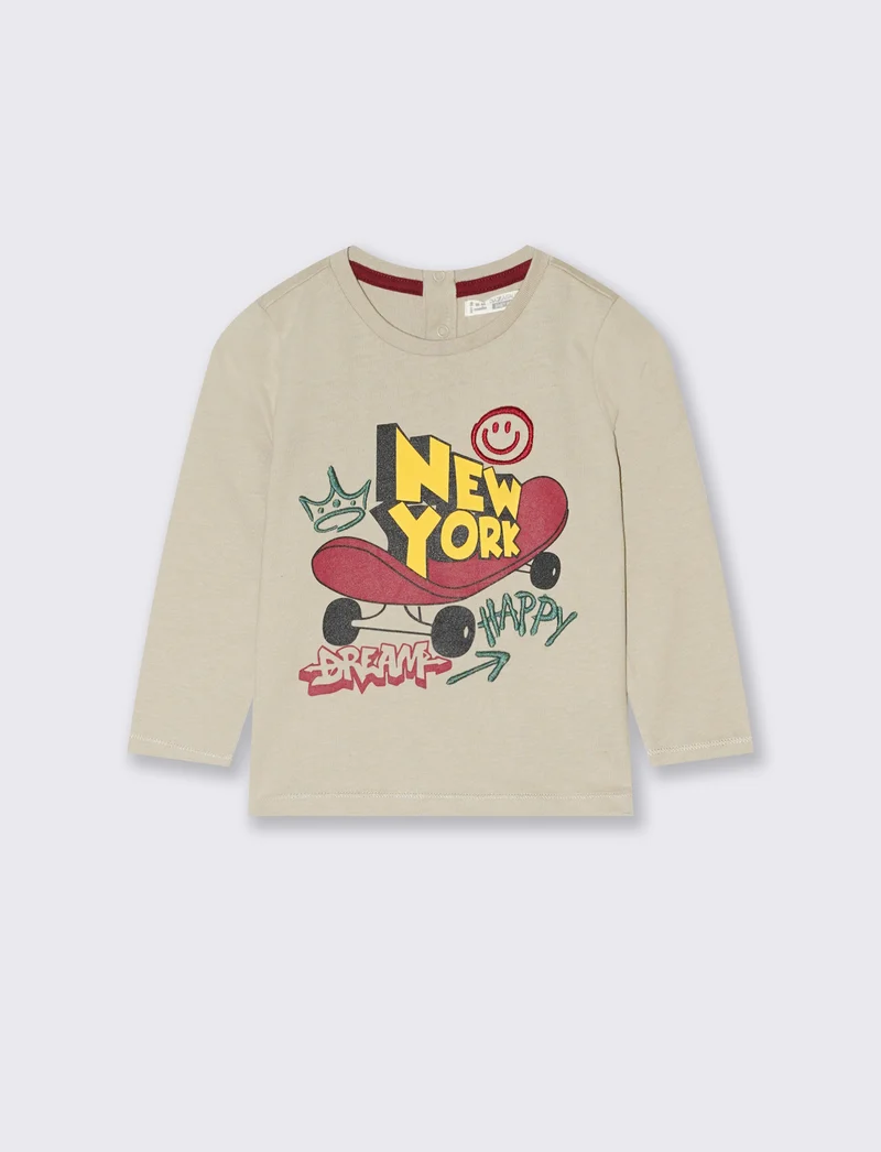 T shirt stampa skater - Beige