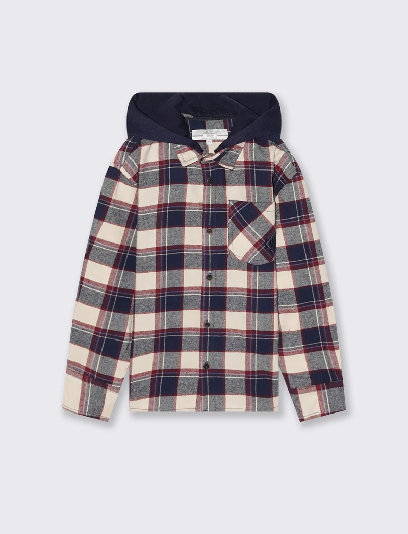 Camicia in flanella con cappuccio - Fantasia