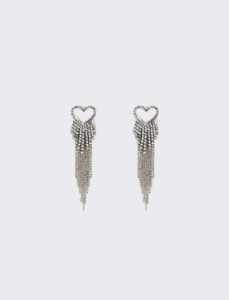 Orecchino pendente con cuore strass - Argento