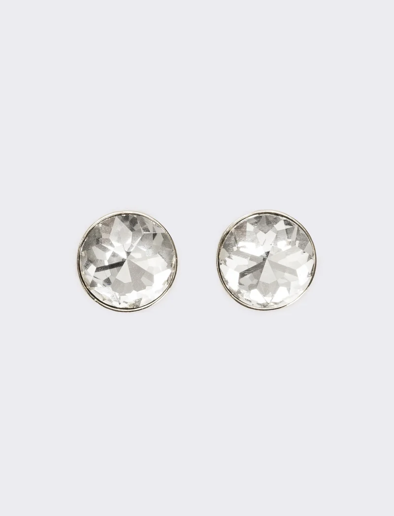 Orecchino bottone con pietra tonda e clips - Argento