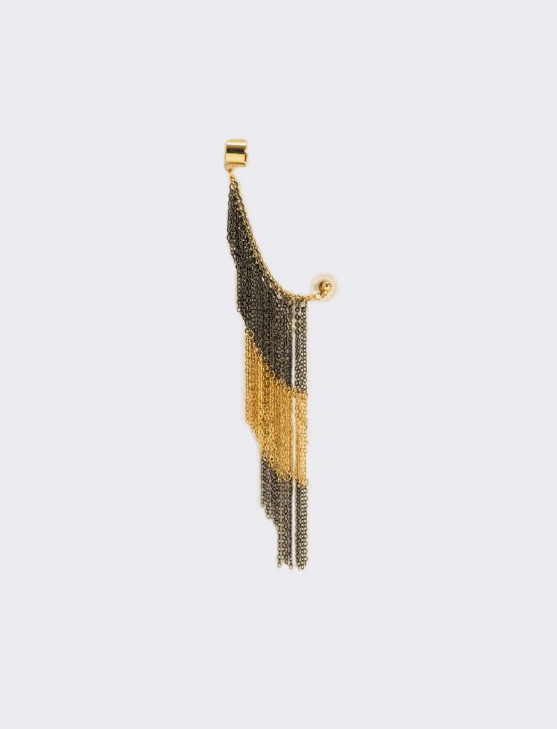 Orecchino ear cuff con catene bicolor - Oro