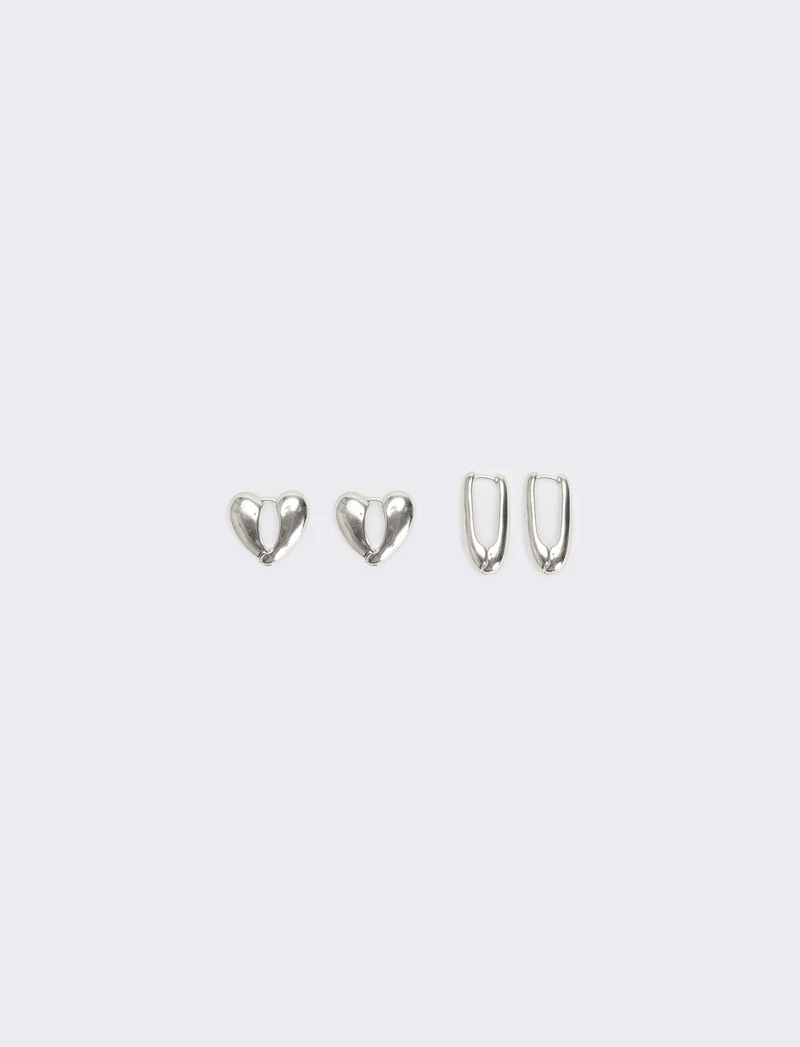 Card 2 orecchini cuore e goccia - Argento