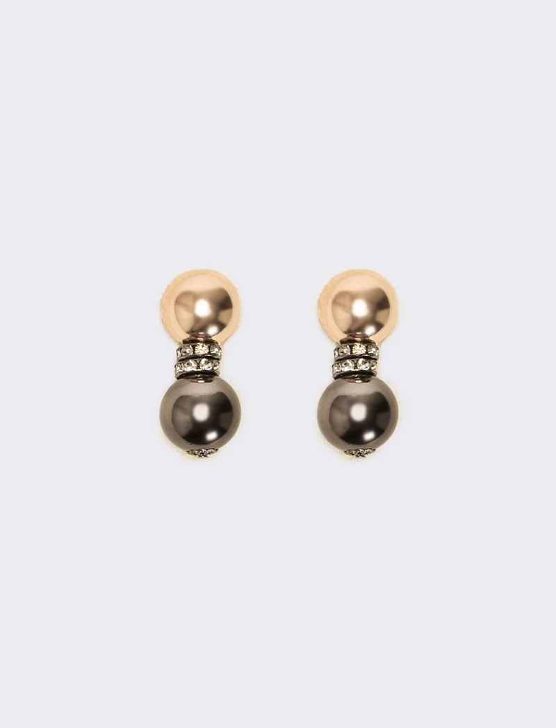 Orecchino doppia sfera e strass - Oro rosa