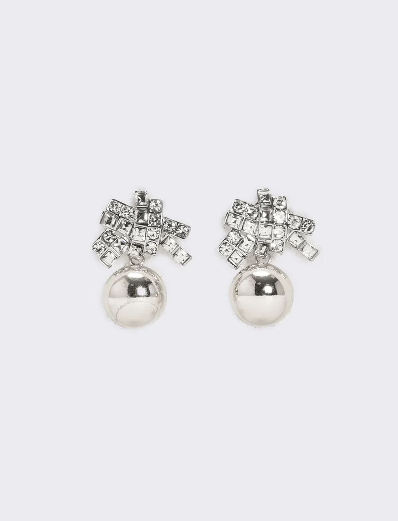 Orecchini con pendente strass e pallina - Argento