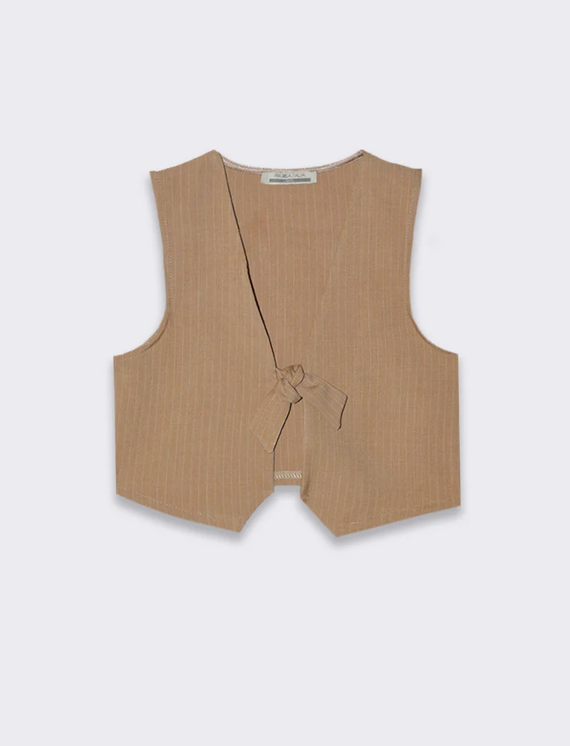 Gilet estivo gessato da bambina. - Beige