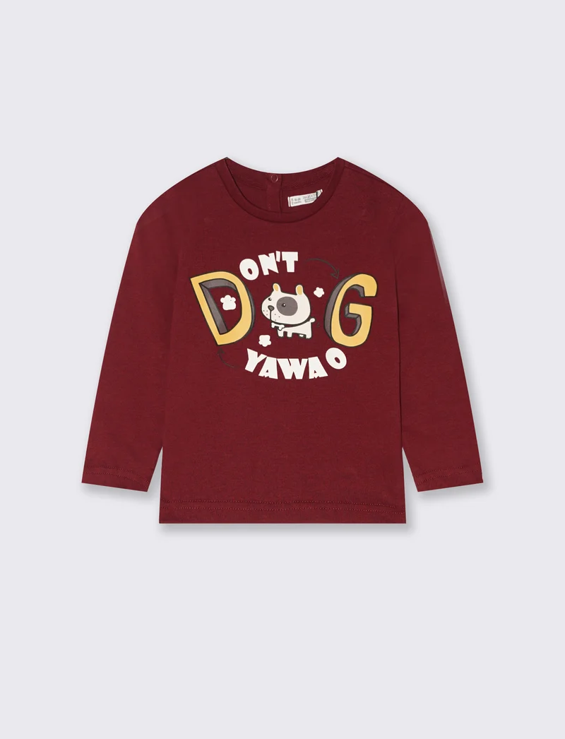 T shirt basica con stampa - Bordeaux