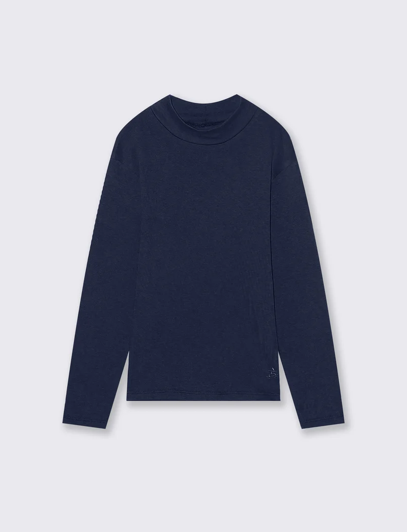 T-shirt mezzo collo caldo cotone. - Blu