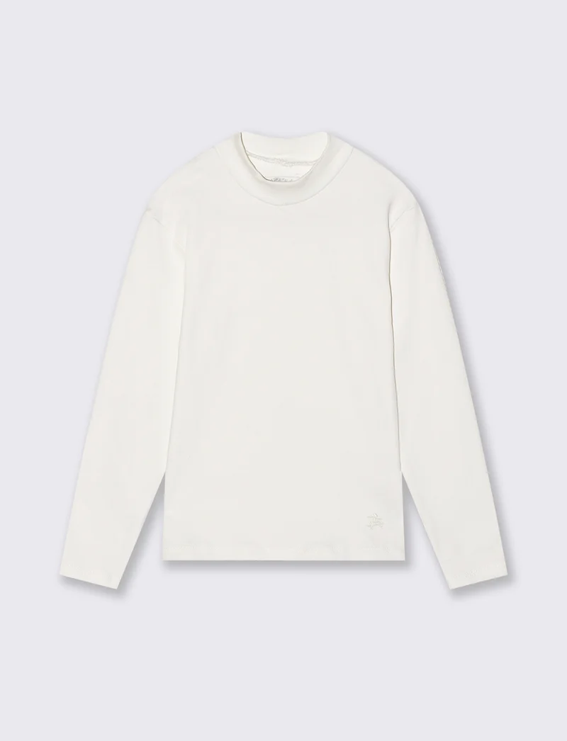 T-shirt mezzo collo caldo cotone. - Bianco sporco