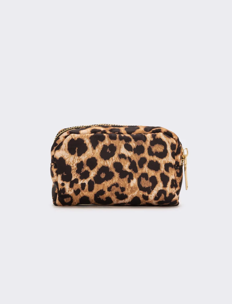 Portamonete donna in nylon con zip - Leopardato