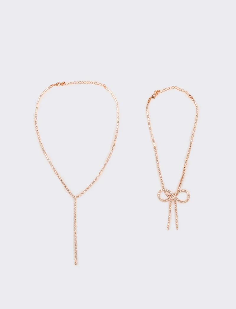 Collana con fiocco strass - Oro rosa