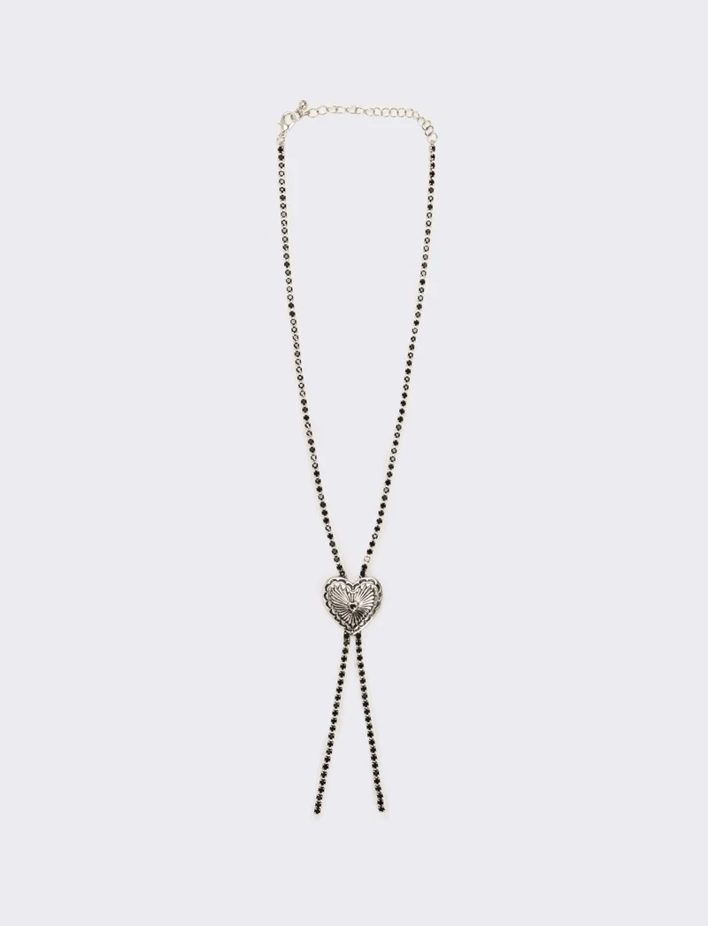 Collana con cuore e strass - Nero