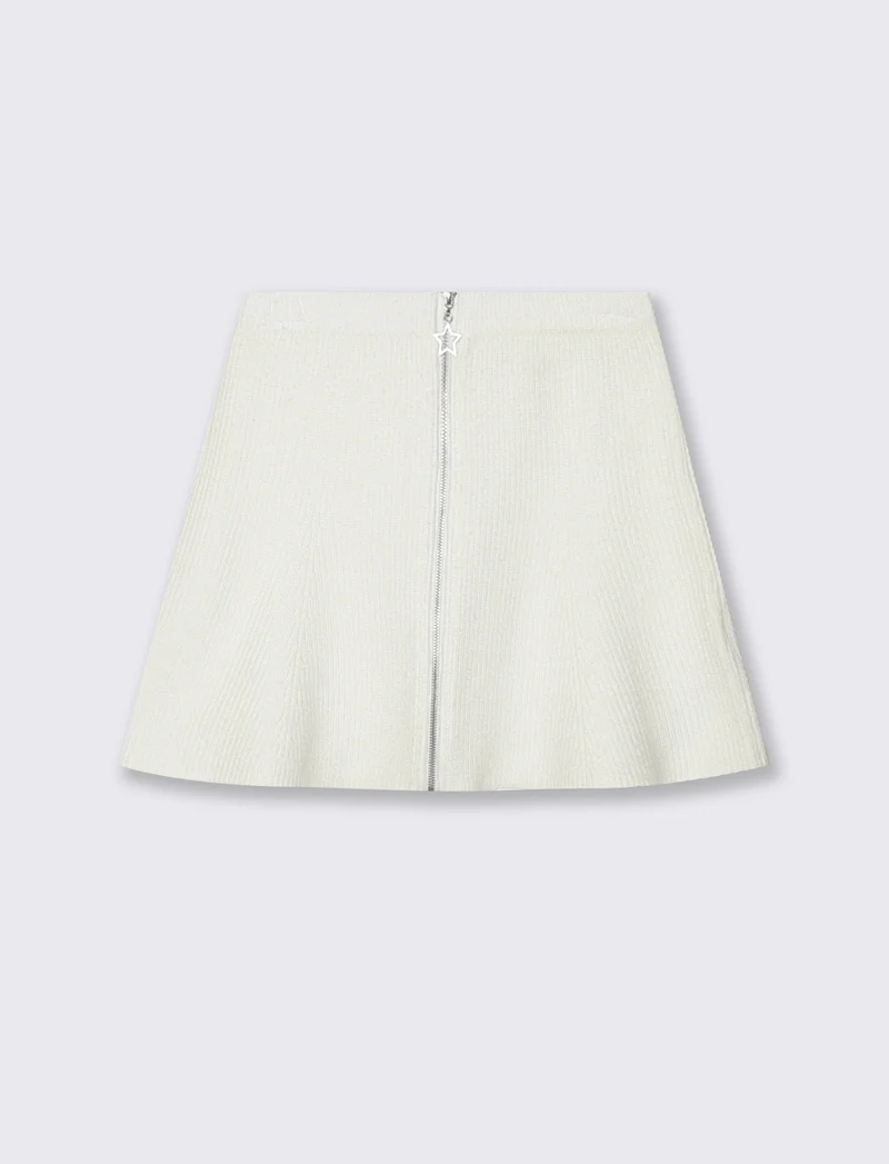 Gonna in maglia con zip. - Bianco latte