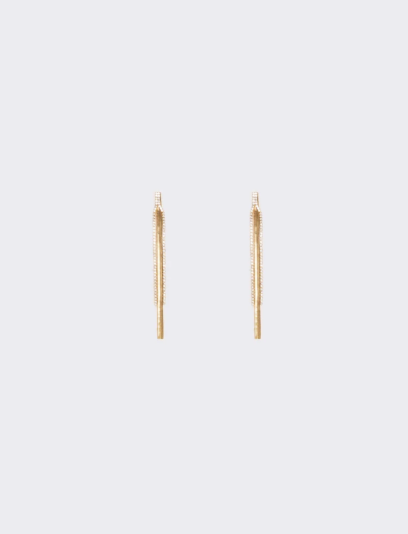 Orecchini pendenti con catene e strass - Oro