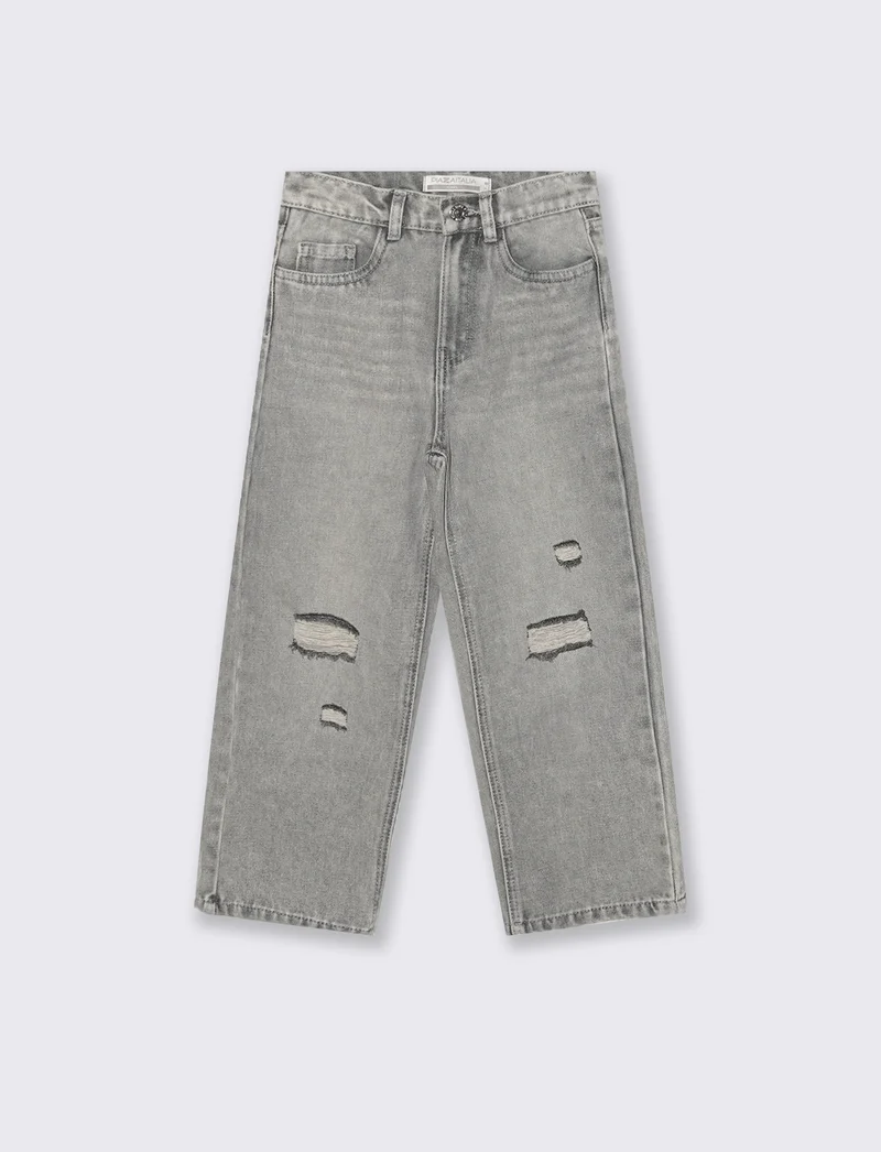 Denim modello wide leg. - Grigio