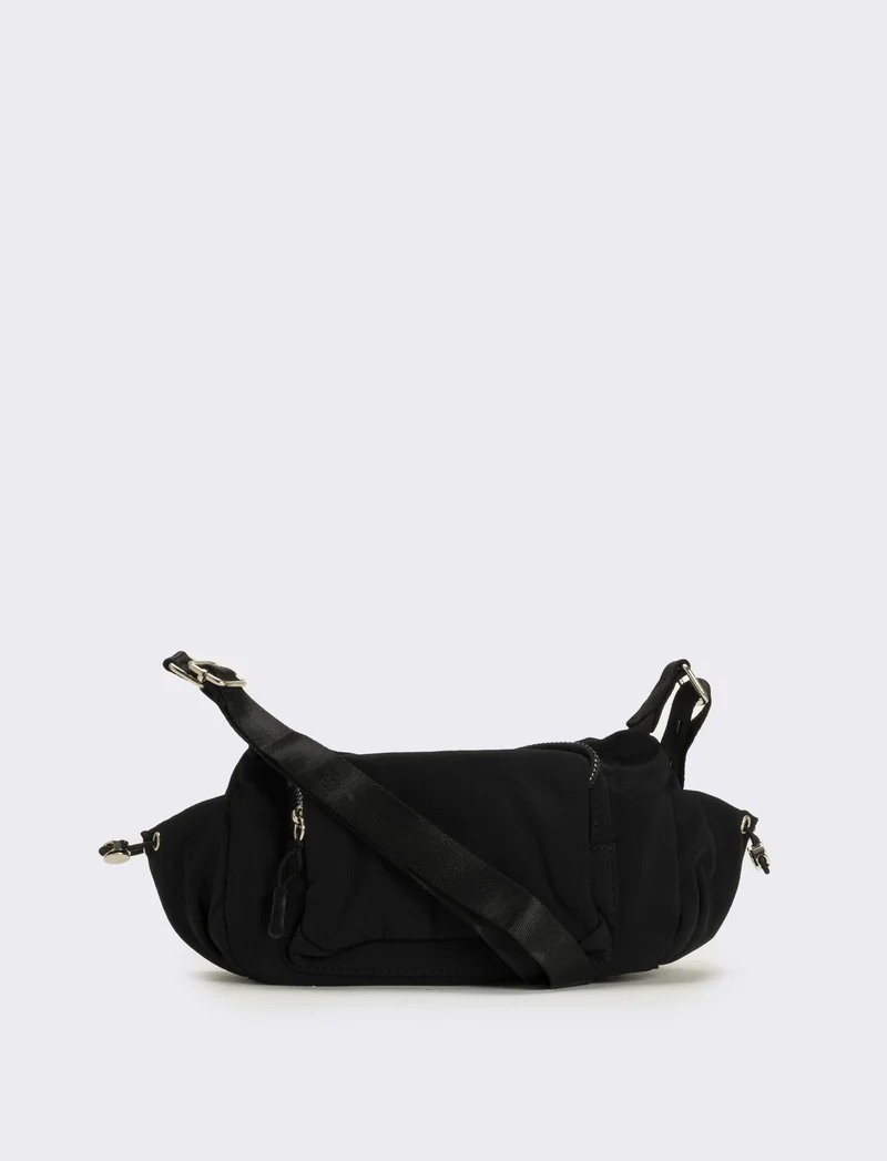 Tracolla donna in nylon con tasche - Nero